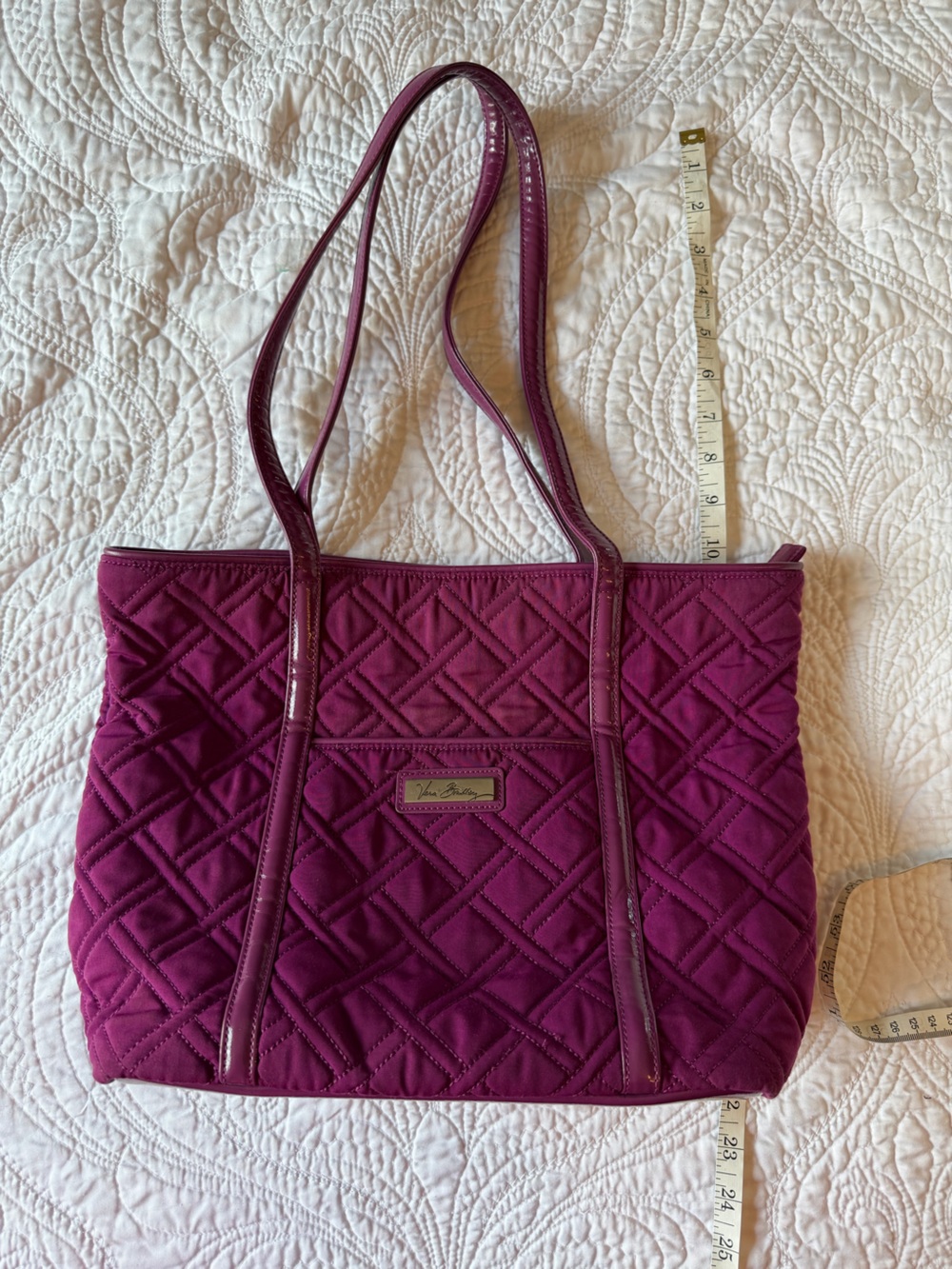 Vera Bradley Purple Plum Quilted Tote Shoulder Bag Floral Lining Large Purse